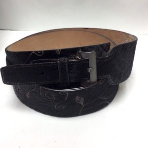 EUC Worth Belt Black Leather Pony Hair Abstract Design Size L